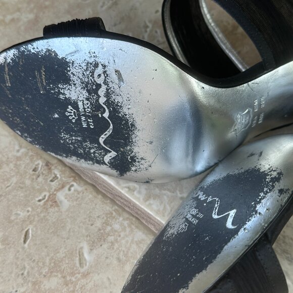 MIA BLACK MESH DRESS SHOE SANDALS HEELS W/RHINESTONE BUCKLE:PREOWNED BLACK 8 1/2 - Picture 15 of 15